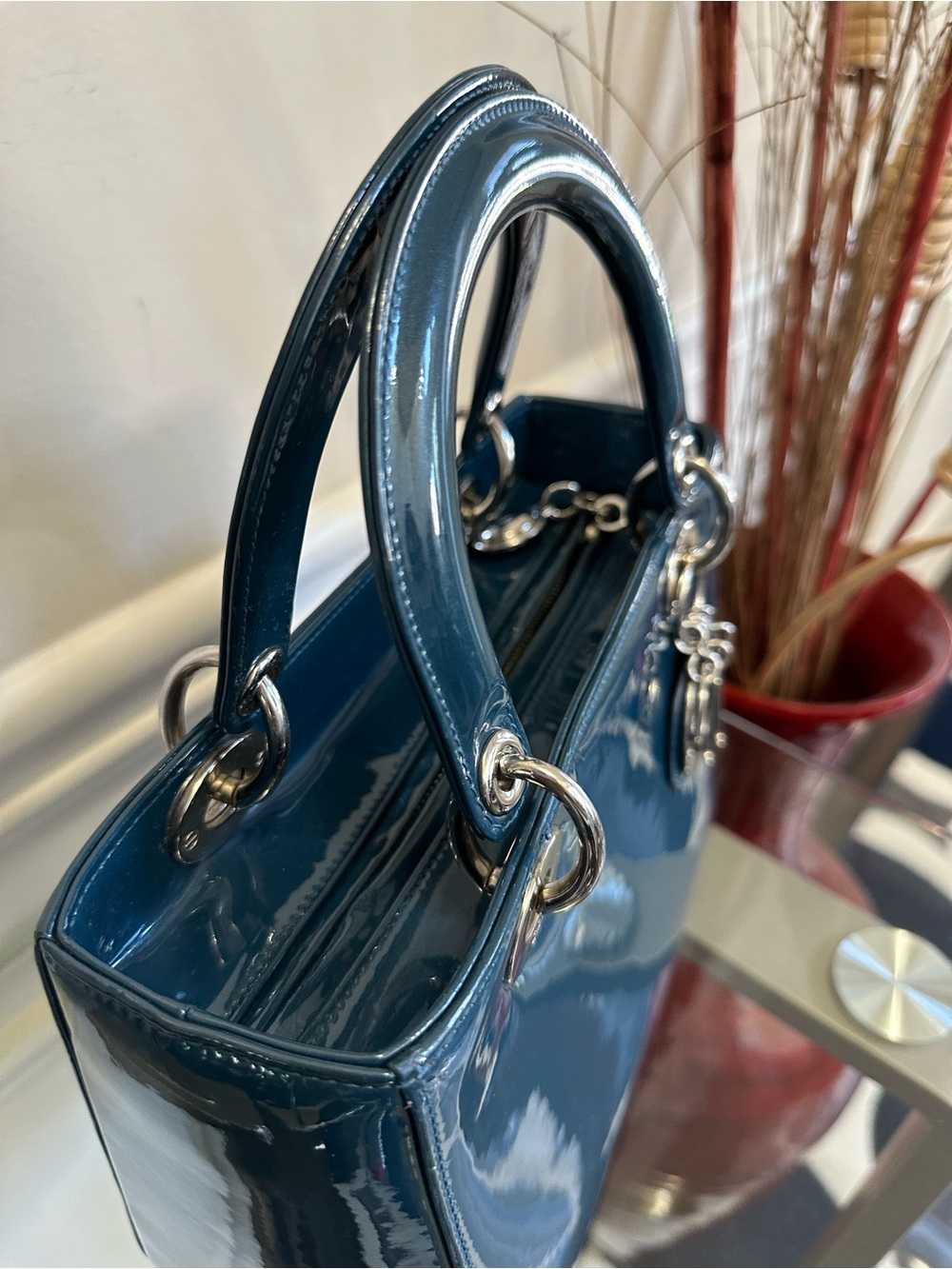 Dior Blue Patent Leather Lady Dior Top-Handle Bag - Picture 5 of 14